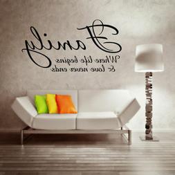 Famiglia Amore Vita Begins Adesivo da Parete Citazione Decal