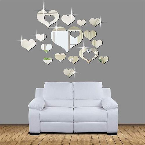 16 pz argento specchio cuori decorazione fai