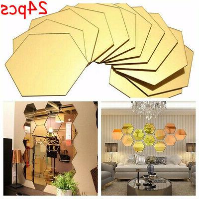 24pcs esagonale specchio piastrelle adesivi da parete