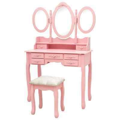 tavolo da trucco con sgabello e specchio