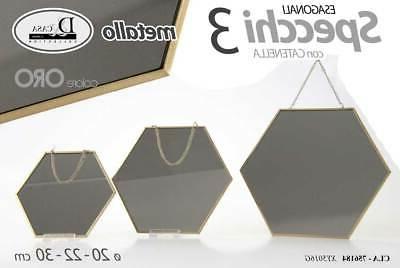 3 specchi esagonali metallo catenella casa colore