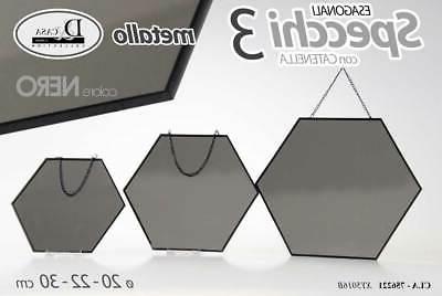 3 specchi esagonali metallo catenella colore nero