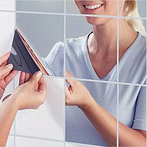 9pcs adesivi murali piastrelle specchio quadrato 14