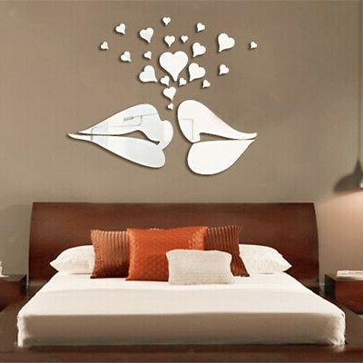 adesivo specchio 3d cuore muro decorazione camera
