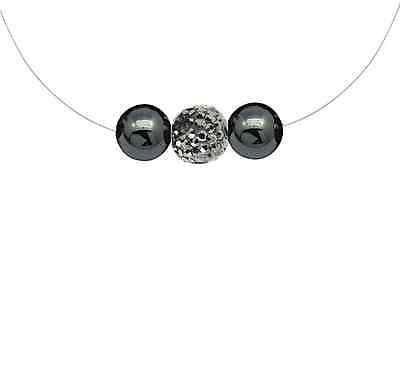 collana cristallo grigio specchio 2 sfere ematite