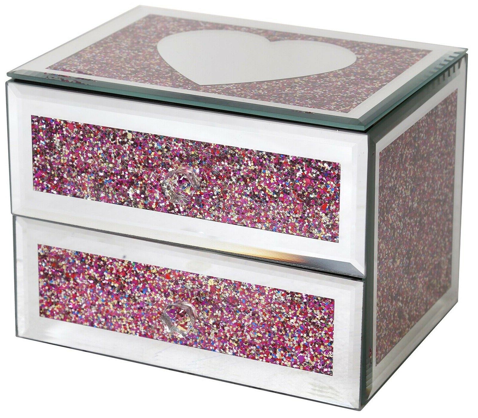 cuore rosa vetro a specchio gioielli scatola