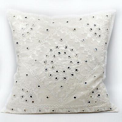 federa cuscino 40x40cm ricamato specchio cotone creme