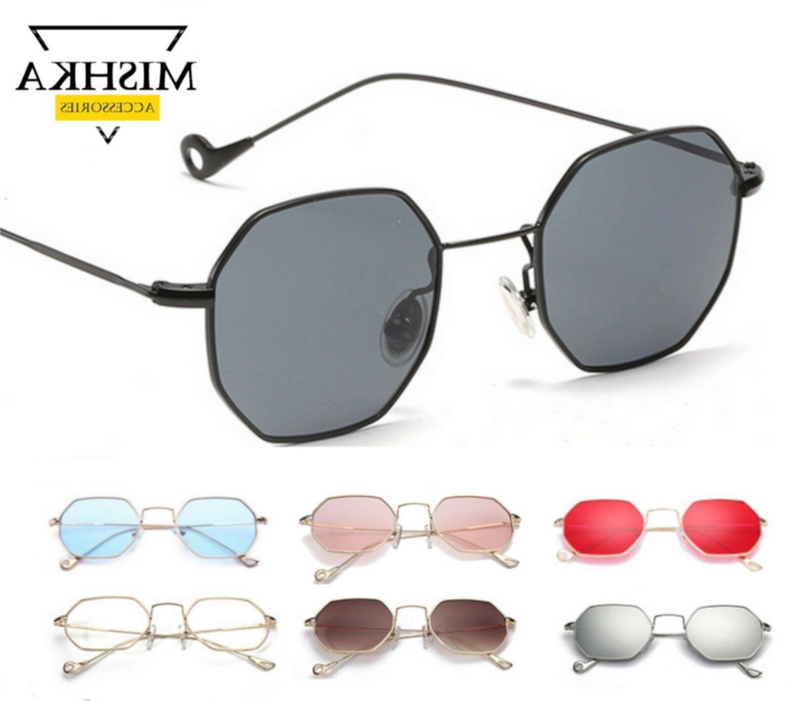 occhiali da sole metallo a specchio esagonali