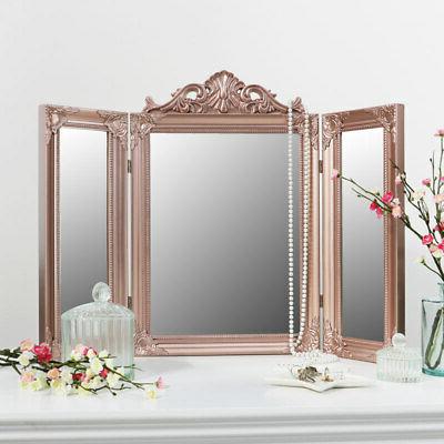 oro rosa ornato toletta triplo specchio trucco
