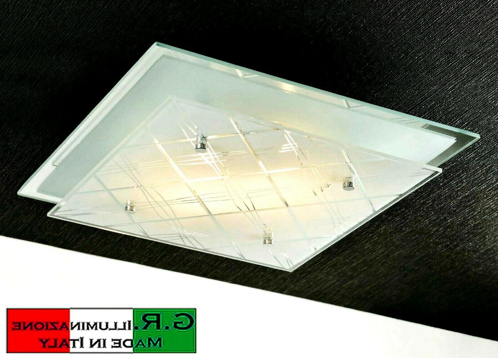 plafoniera moderna in vetro quadrata 2 luci