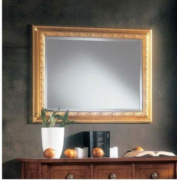 specchiera bisellata rettangolare con cornice foglia oro