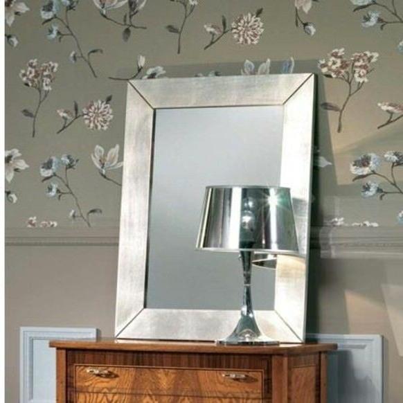 specchiera rettangolare moderna con cornice foglia argento