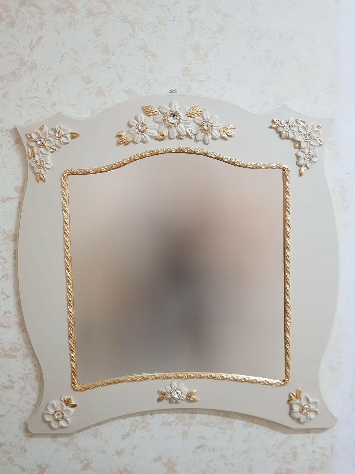 specchio da parete cornice in legno avorio