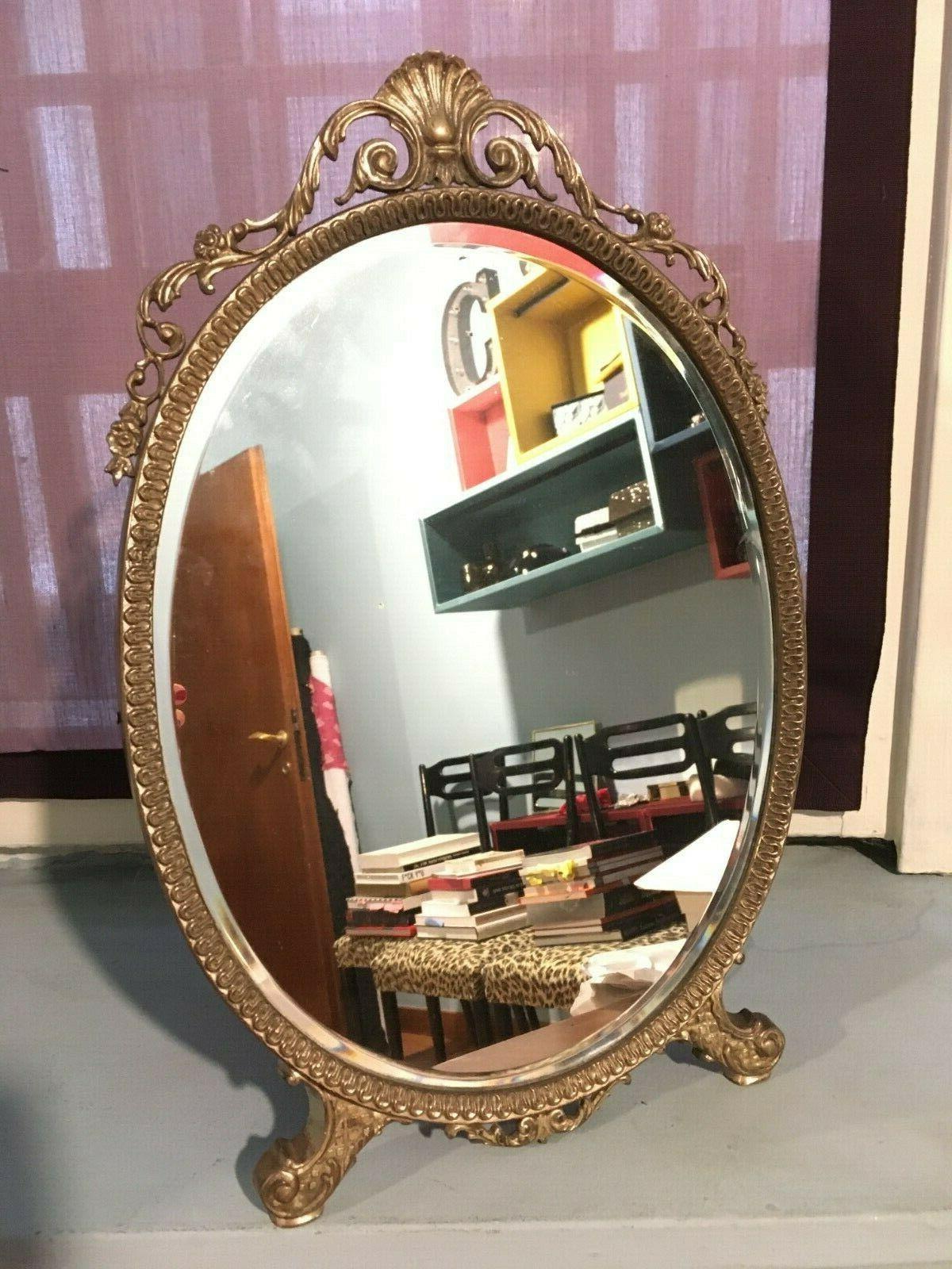 specchio da tavolo vintage in ottone anticato
