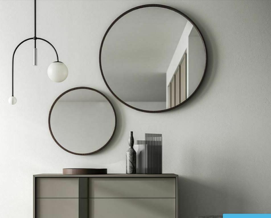 specchio tondo con bordo effetto legno matwood