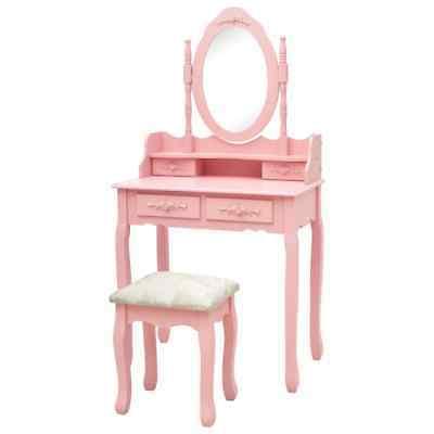 tavolo da trucco con sgabello rosa 75x69x140