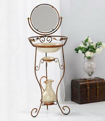 toilette porta catino decoratofoglie ferro battuto ceramiche