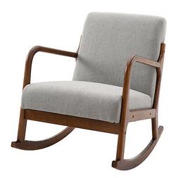 Poltrona a Dondolo Imbottita, Design Vintage in Legno e Lino