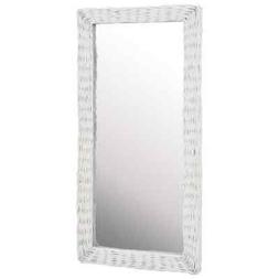 O In Vimini Rattan Bianco Vintage Manuale Specchiera Da Pare