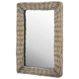 O In Vimini Rattan Marrone Vintage Manuale Specchiera Da Par