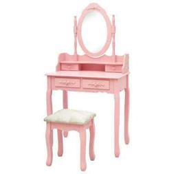 vidaXL Tavolo da Trucco con Sgabello Rosa 75x69x140 cm Legno