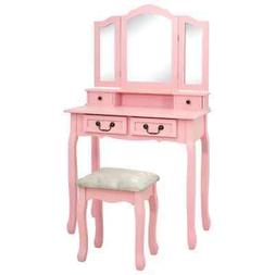 vidaXL Tavolo da Trucco con Sgabello Rosa 80x69x141 cm Legno