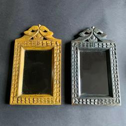 Vintage Indiano Tempio Specchio, Legno Scolpito Ornato Bird,